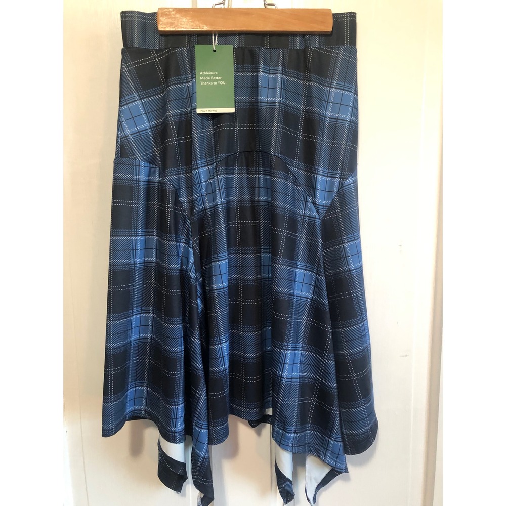 Halara Blue Plaid Active Academia Handkerchief Hem Athleisure Skirt XS NEW